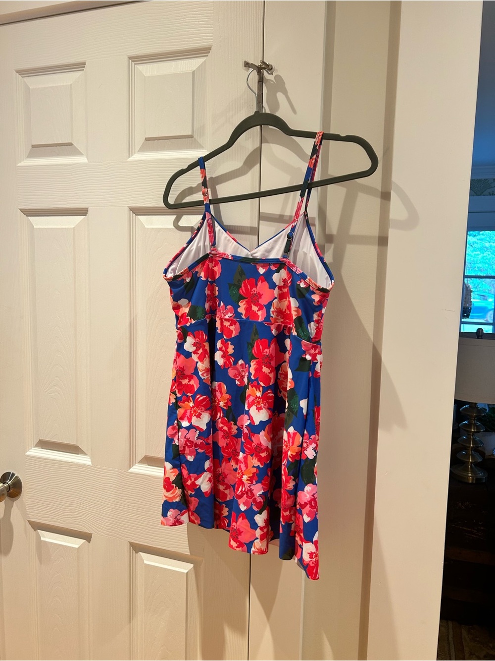 Nicole Miller Blue Floral One-Piece Swim Dress with Pink & Red Blooms